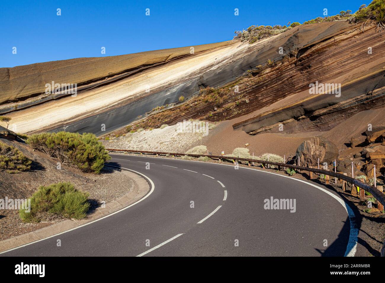 Various layers of rock, volcanic rock, Mirador La Tarta, Teide national park, Parque Nacional de las Canadas del Teide, Tenerife, Canary Islands Spain Stock Photo