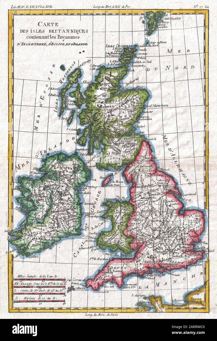 Raynal and Bonne Map of British Isles, 1790 Stock Photo