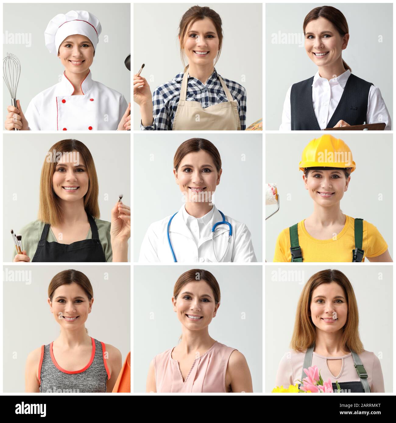 Collage with woman in uniforms of different professions Stock Photo Alamy