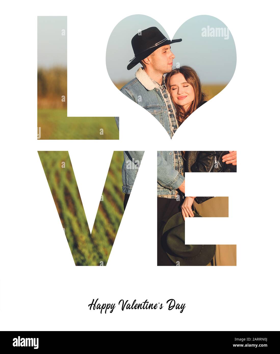 Beautiful greeting card with happy young couple for Valentines Day ...