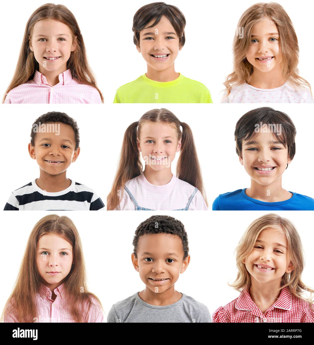 Collage with different little children on white background Stock Photo ...