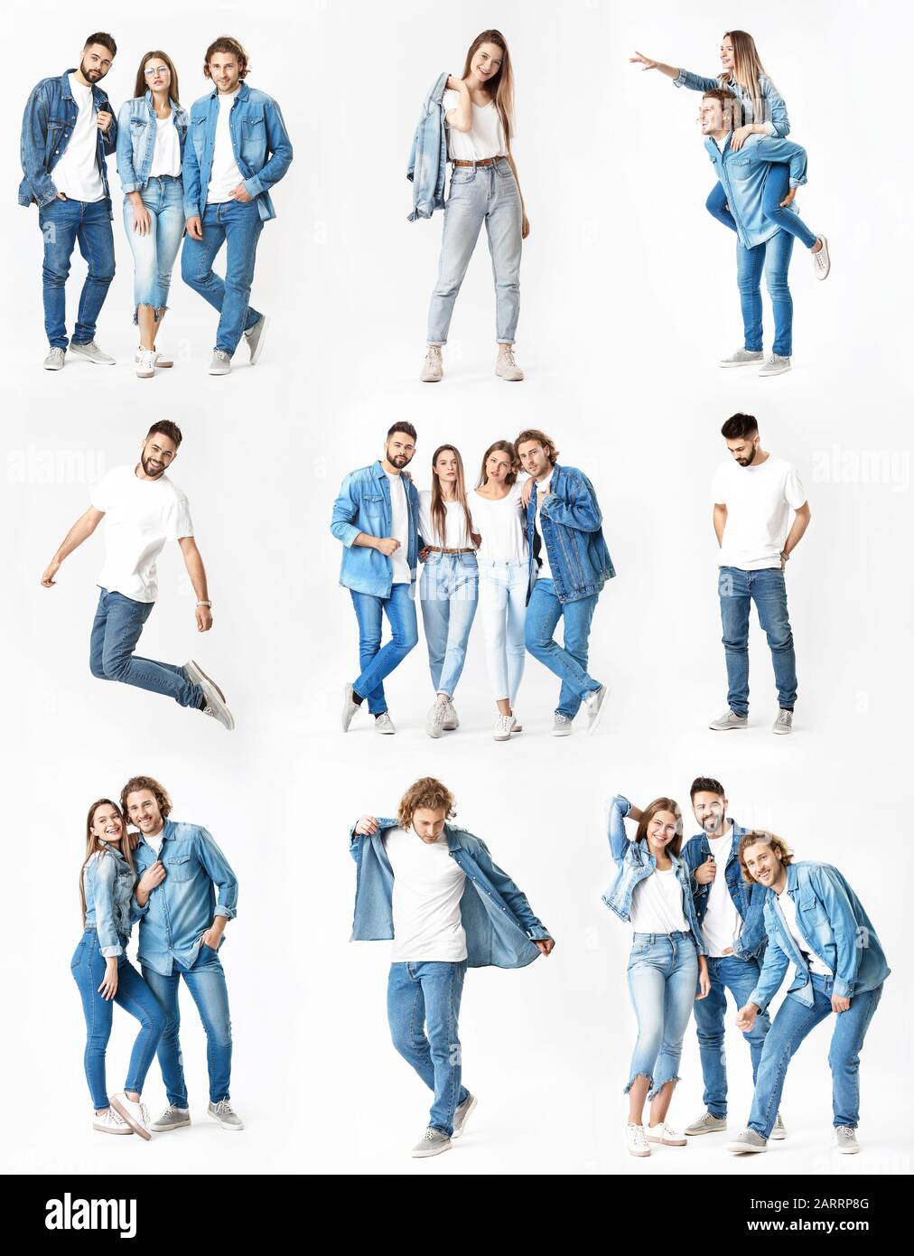 collage of young woman in denim clothes 