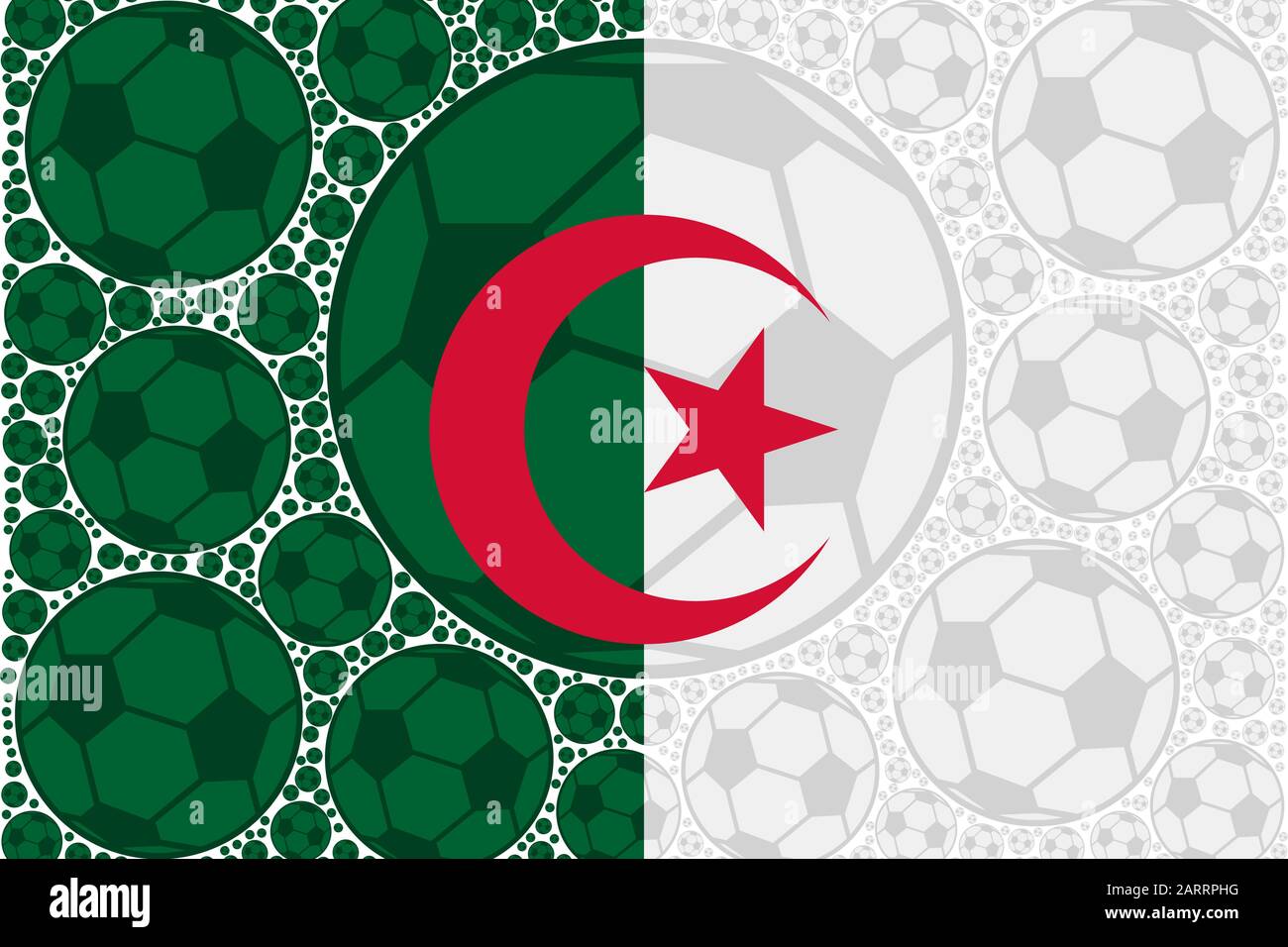 Concept illustration showing the flag of Algeria made up of soccer balls Stock Vector