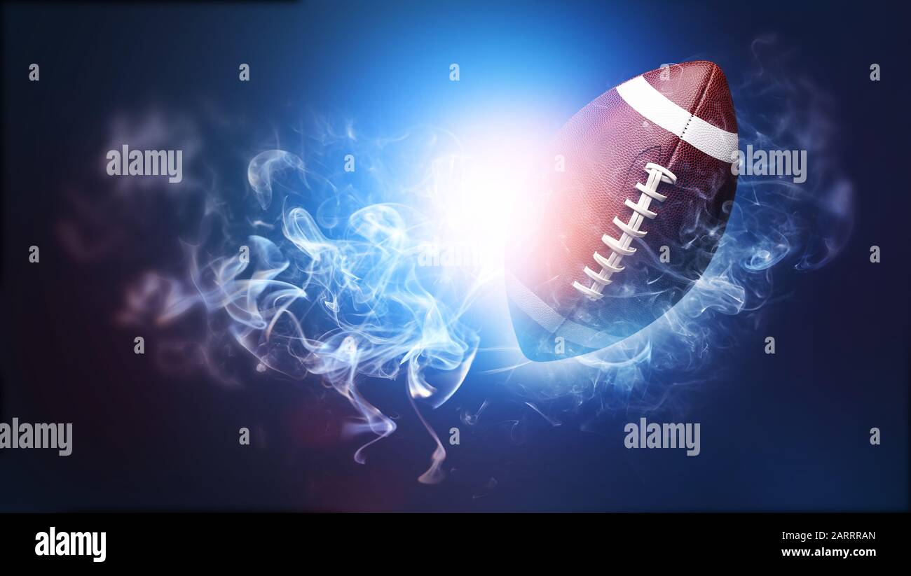 Rugby ball in smoke on dark color background Stock Photo