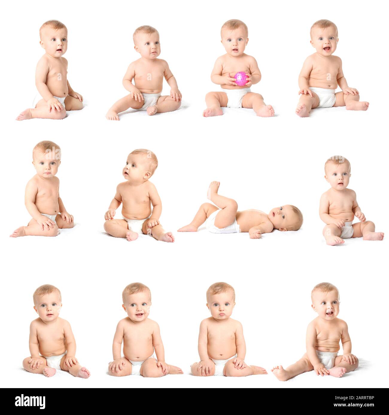 Collage With Cute Little Baby On White Background Stock Photo Alamy