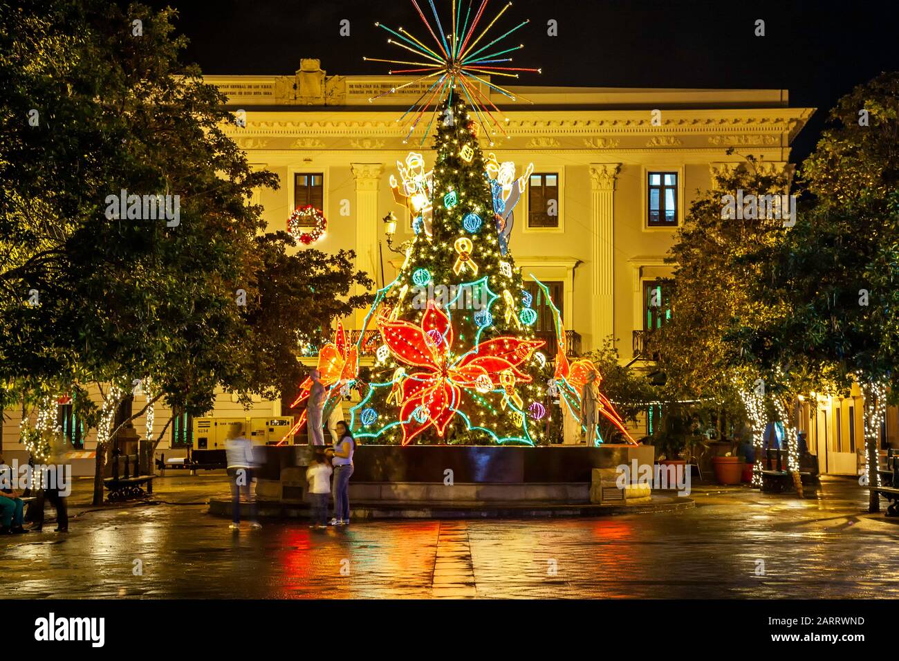 Christmas tree, Plaza de Armas, Old San Juan, Puerto Rico Stock Photo