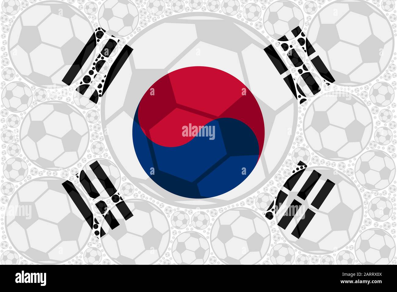 Concept illustration showing the flag of South Korea made up of soccer ... image.