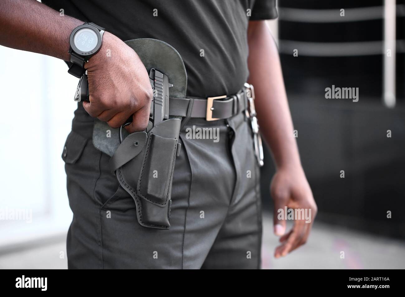 African-American security guard outdoors, closeup Stock Photo - Alamy