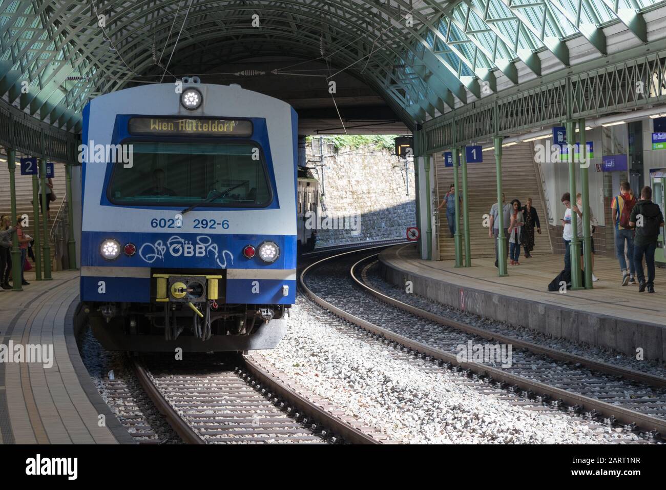 Vienna, Austria - September 3, 2019: Metro Train arriving at Oberdöbling Metro Station in Vienna Stock Photo