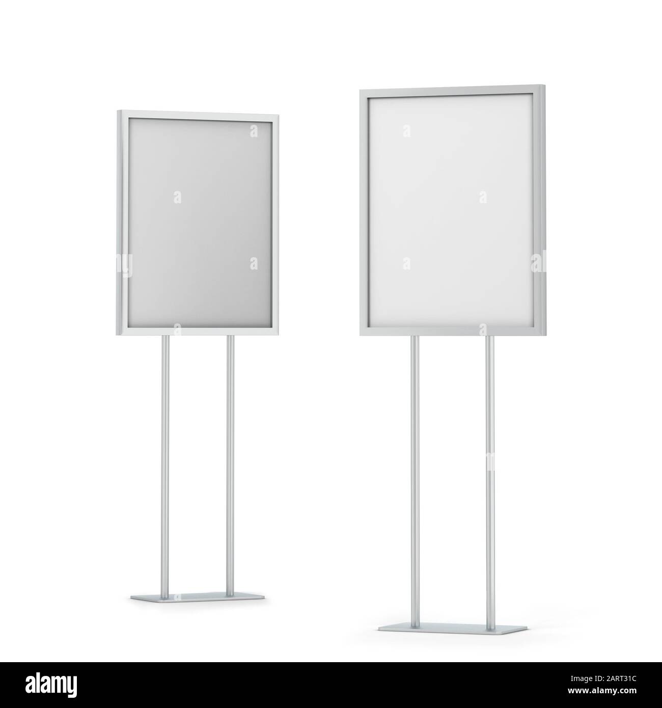 Blank poster stand mockup. 3d illustration isolated on white background Stock Photo