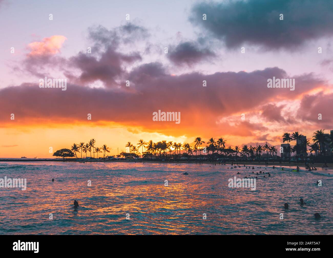 Waikiki beach sunset Hawaii Stock Photo - Alamy