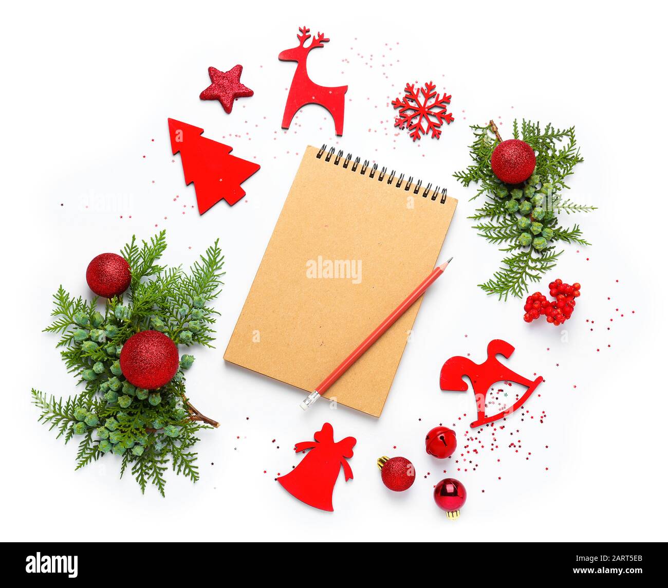 Beautiful Christmas composition with notebook on white background Stock Photo
