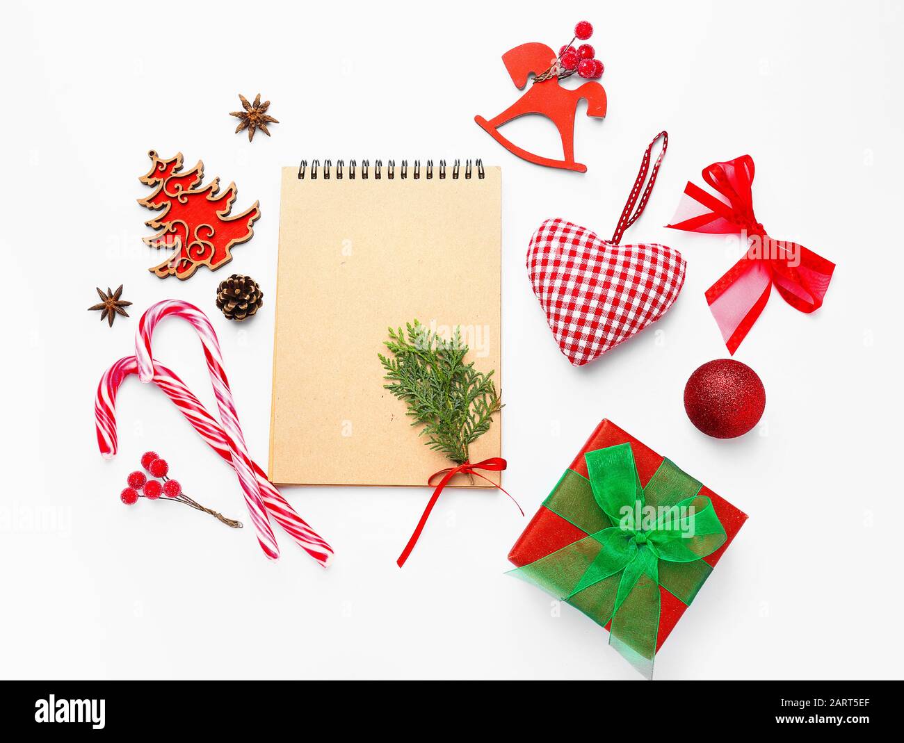 Beautiful Christmas composition with notebook on white background Stock Photo