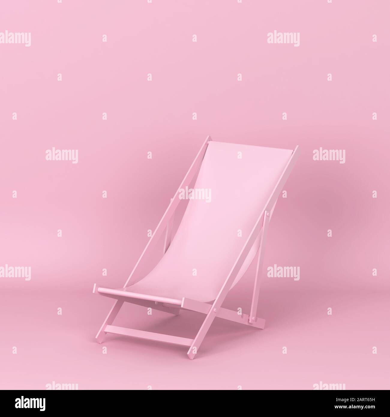 Single deckchair for relaxation on a beach. 3d illustration on pink background Stock Photo