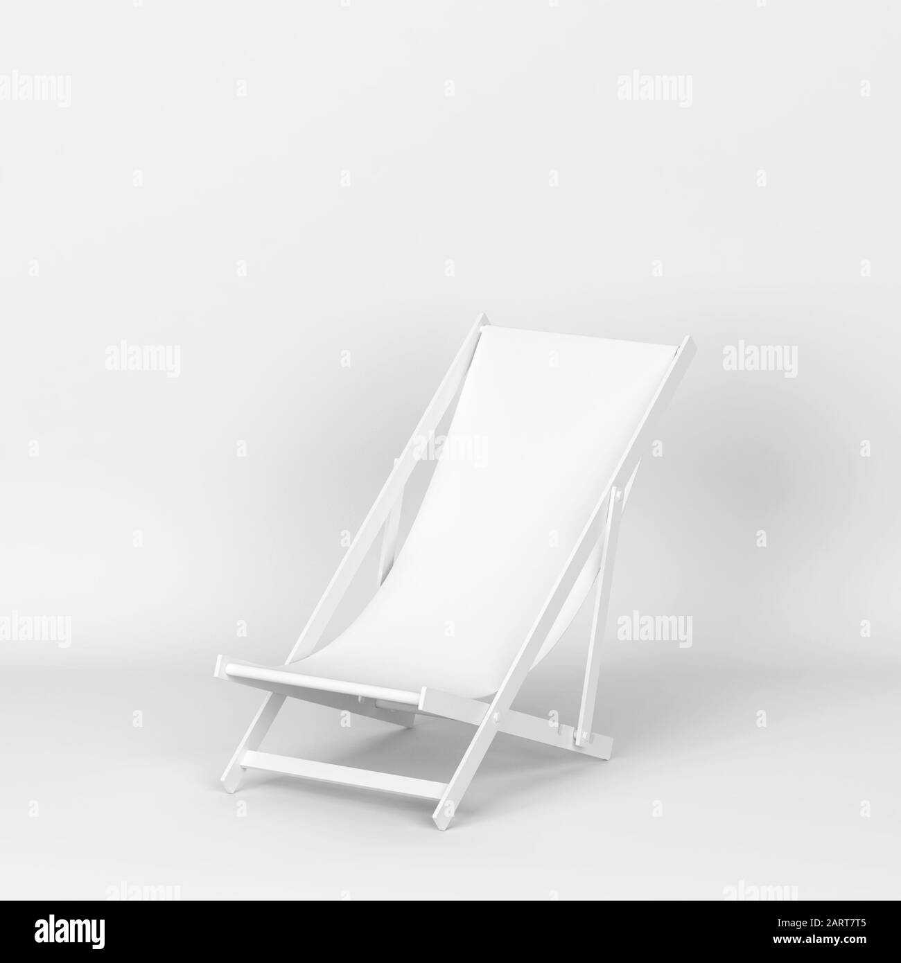 Single deckchair for relaxation on a beach. 3d illustration on white background Stock Photo