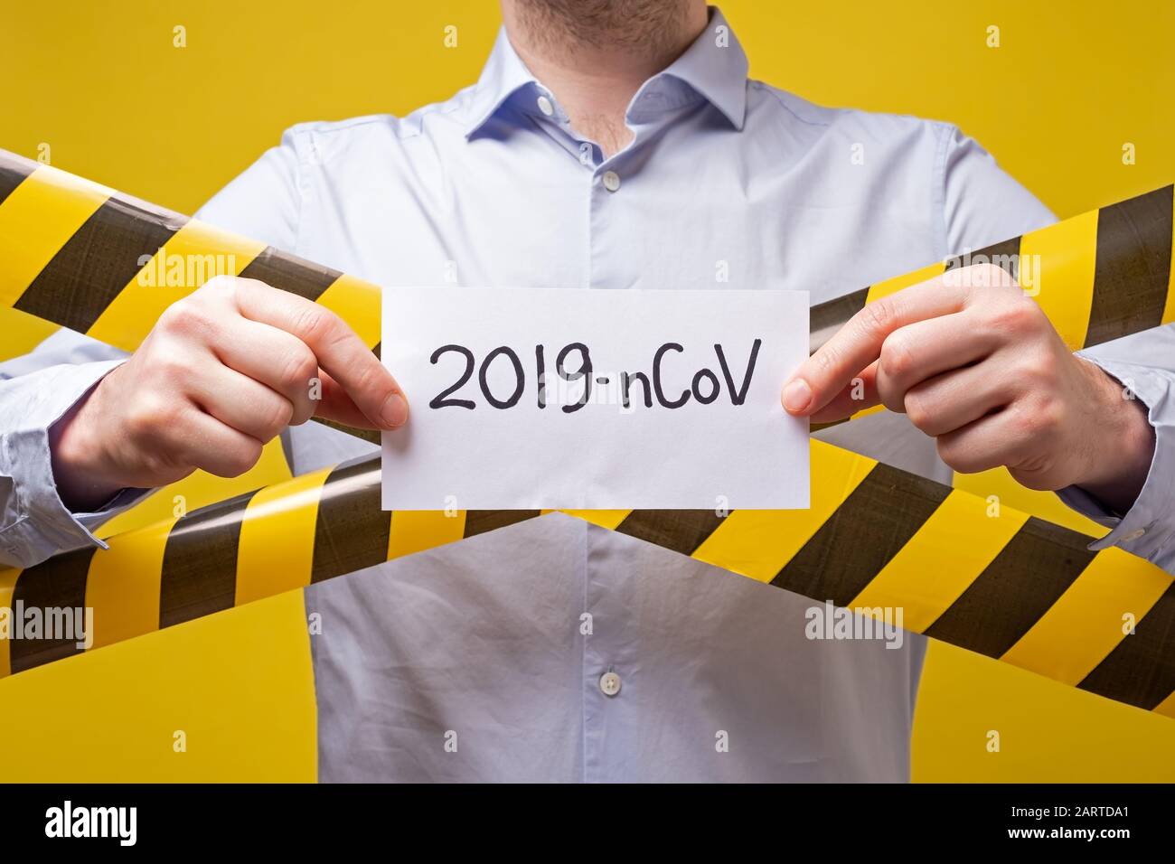 Caucasian Man Holding A Banner With Word C 2019 Ncov Meaning New