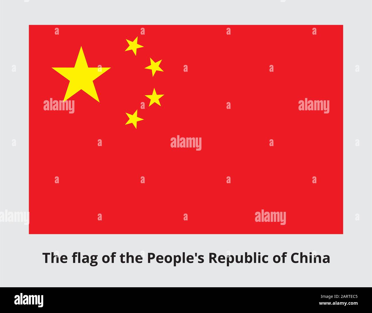 National flag of the Peoples Republic of China. The red banner charged in the canton with five golden stars. Proper official colors and proportions. V Stock Vector