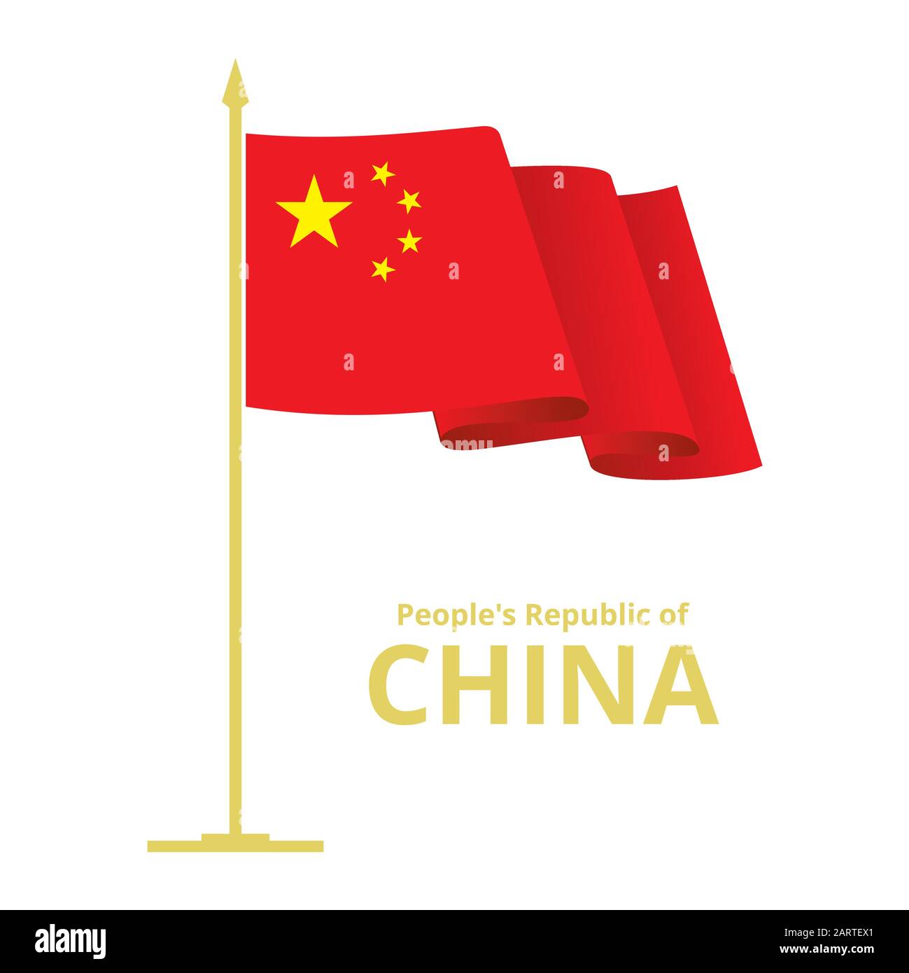 China Fluttering Waving Flag On Flagpole Red Banner With Five