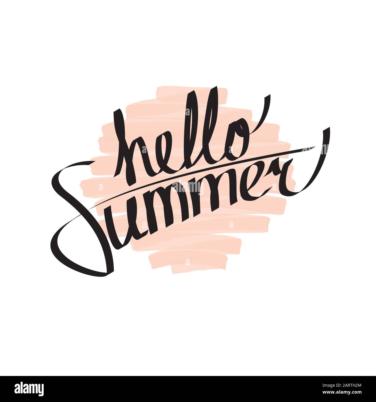 Hello summer lettering composition with hand drawn strokes on white ...