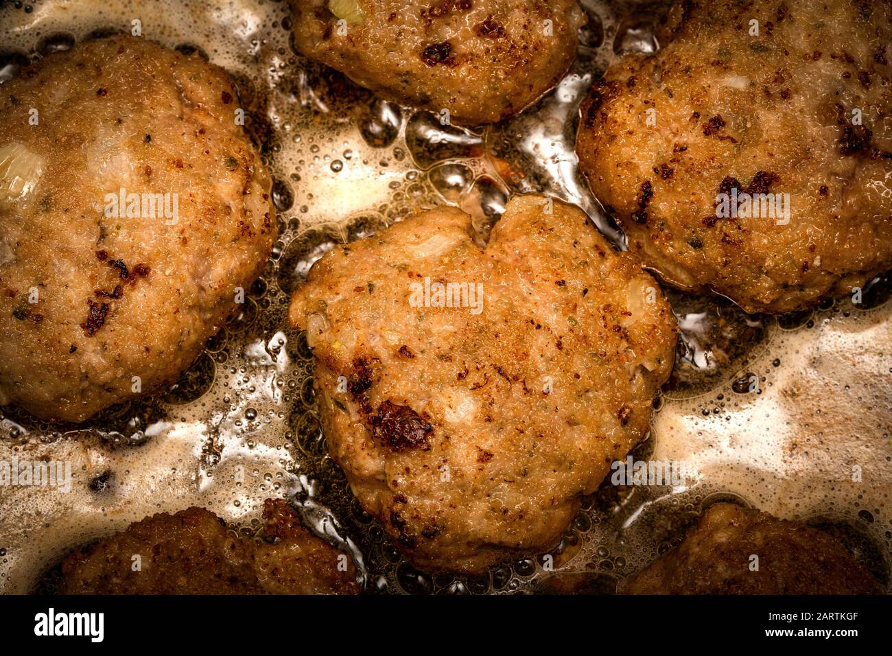 Meat patties, fried on a pan Stock Photo Alamy