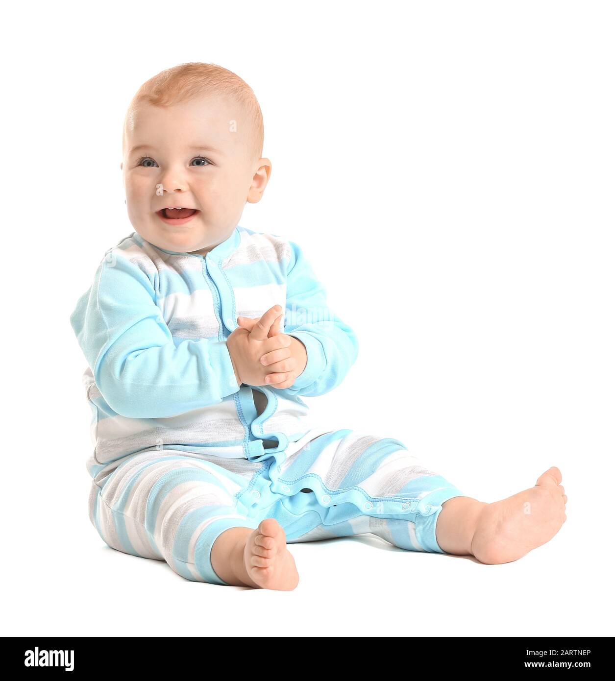 Cute little baby on white background Stock Photo - Alamy