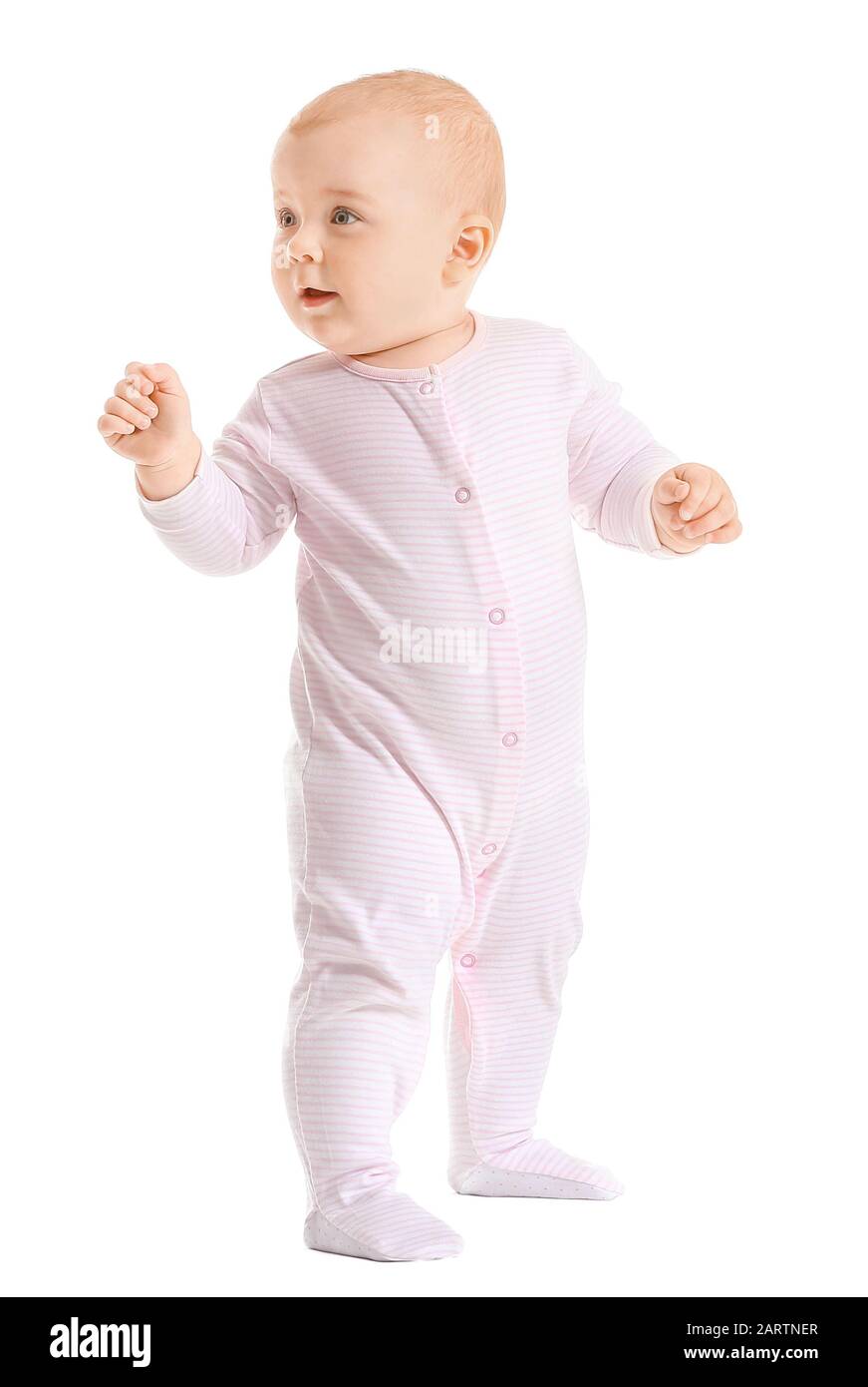 Cute little baby on white background Stock Photo - Alamy