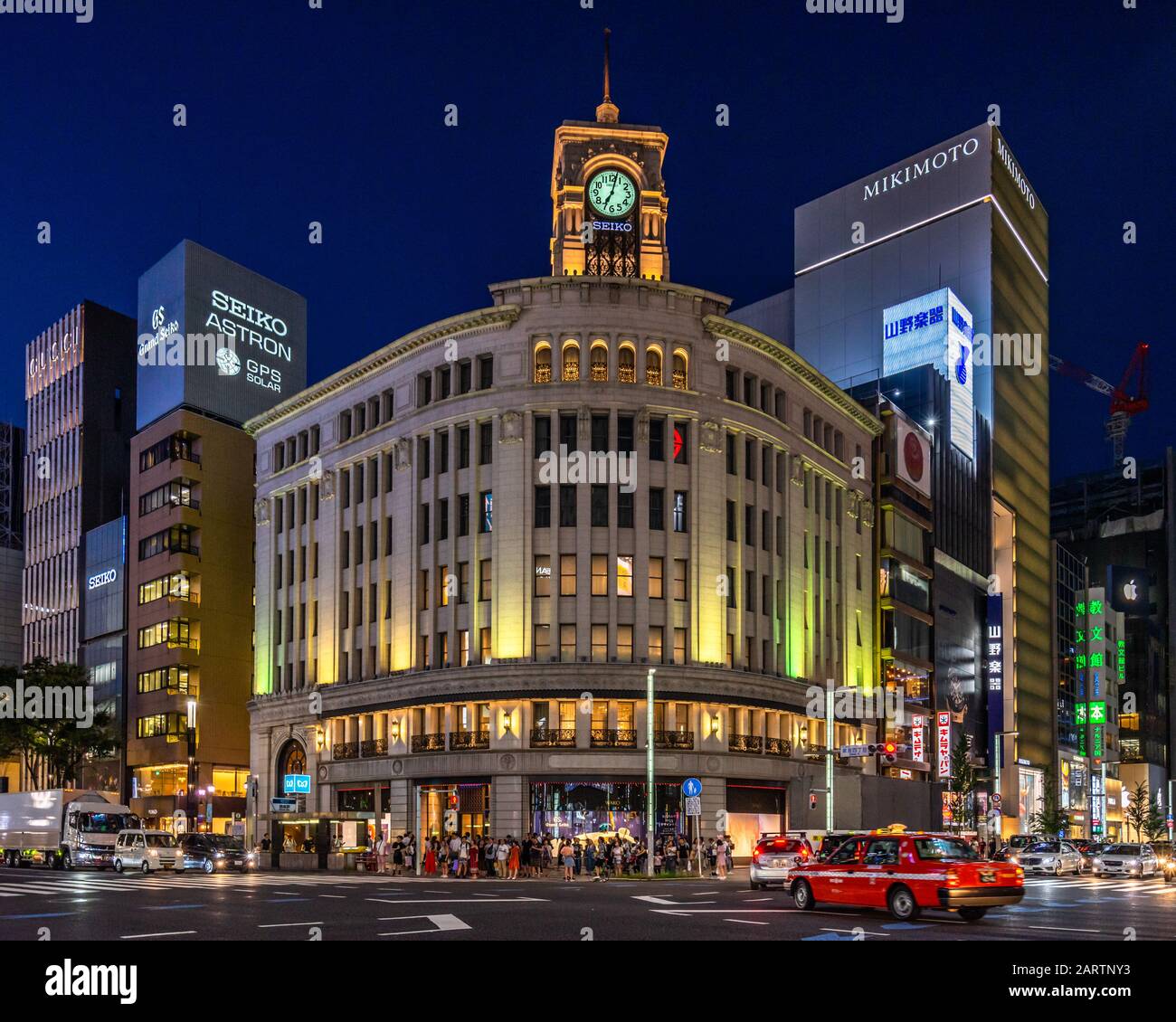 Tokyo, Japan, August 2019 – Ginza Wako department store is the most iconic building of the famous upscale shopping area of Tokyo Stock Photo
