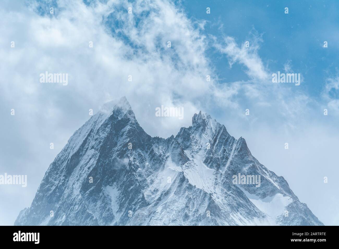 Mitre Peak with cloudy sky, Pakistan Stock Photo