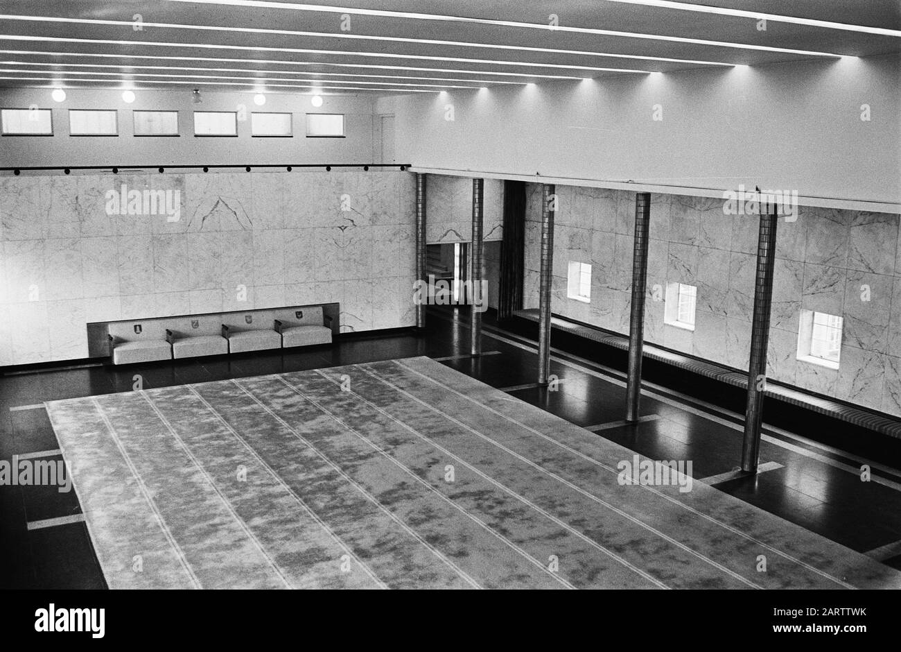 City Hall in Hilversum by architect W.M. Dudok, interior Date: December 6, 1974 Location: Hilversum, Noord-Holland Keywords: architecture, buildings, interiors, town halls Stock Photo