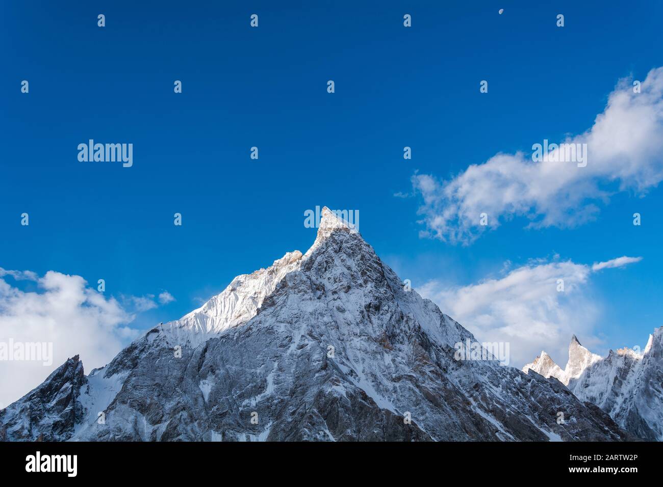 View of the top of Mitre Peak in the morning from Concordia, Pakistan Stock Photo