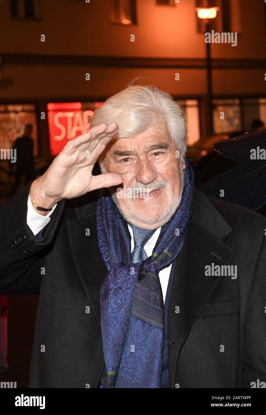 Berlin, Germany. 29th Jan, 2020. Mario Adorf comes to the Babylon cinema for the presentation of the Ernst Lubitsch Prize. The Club of Film Journalists Berlin traditionally honours the best comedic performance in a German-language cinema film on 29 January, the birthday of Ernst Lubitsch. Credit: Jens Kalaene/dpa-Zentralbild/dpa/Alamy Live News Stock Photo