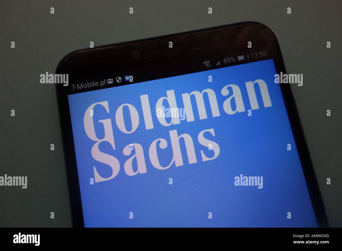 logo of the brand Goldman Sachs on a modern smartphone Stock Photo