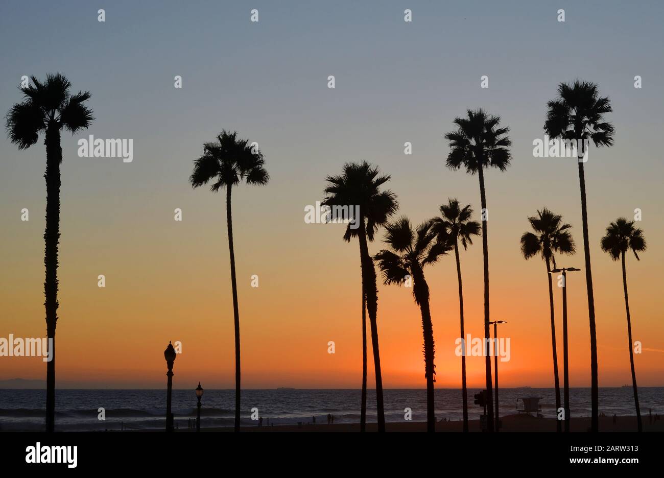 scenic sunset at Huntington Beach California Stock Photo