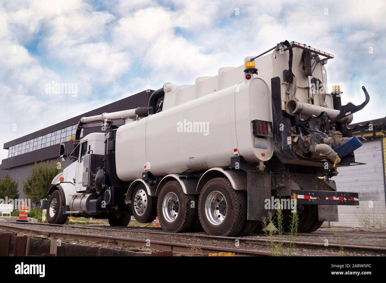 Vacuum Truck and Sewer Cleaner. Truck dedicated for catch basin cleaner. Stock Photo