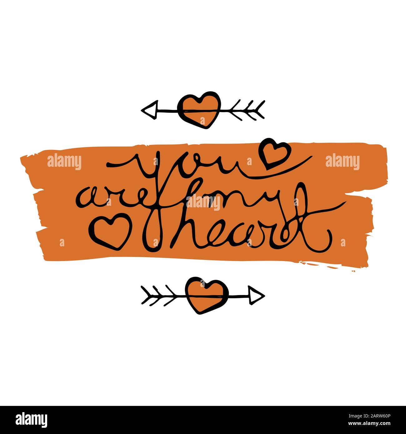 Lettering for Valentines Day greeting card. You are my heart hand drawn ...