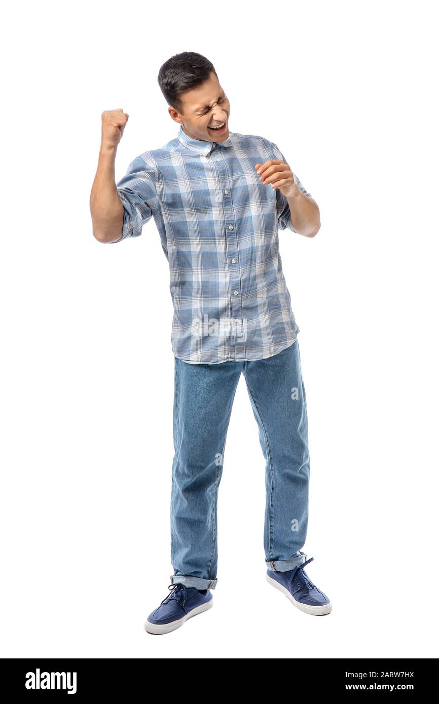 Portrait of happy handsome young man on white background Stock Photo ...