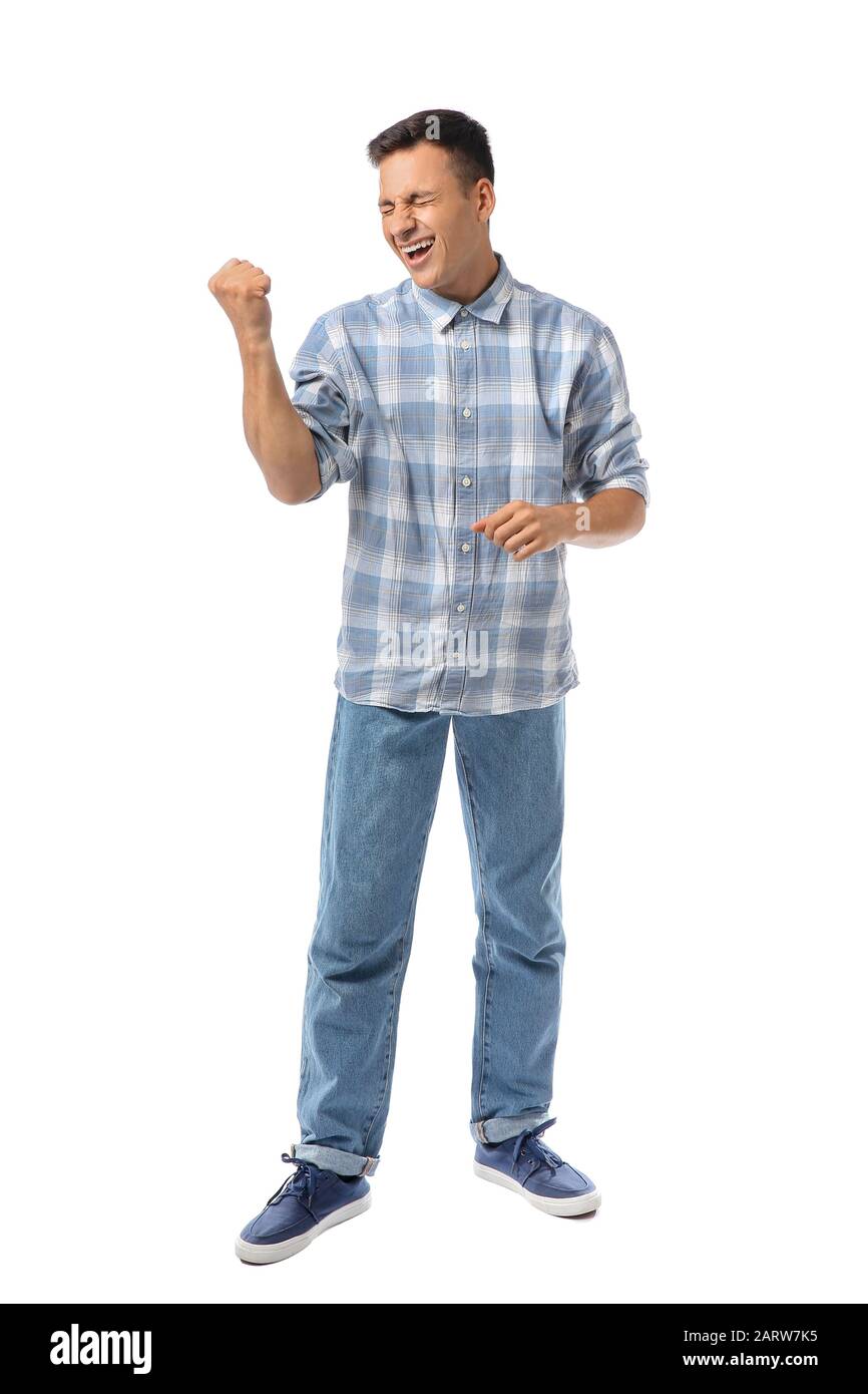Portrait of happy handsome young man on white background Stock Photo ...