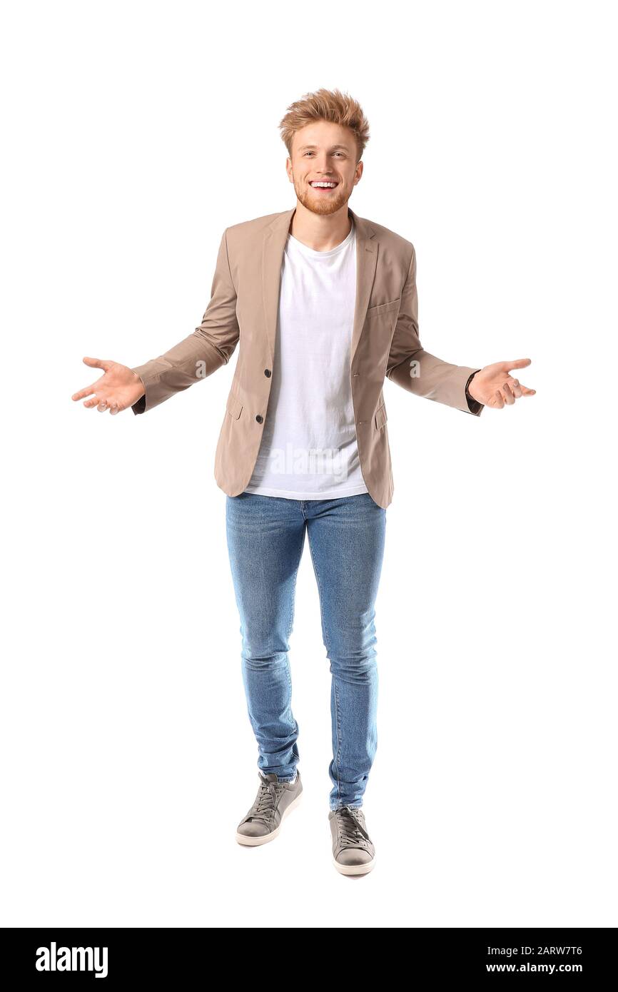 Portrait of happy man on white background Stock Photo - Alamy
