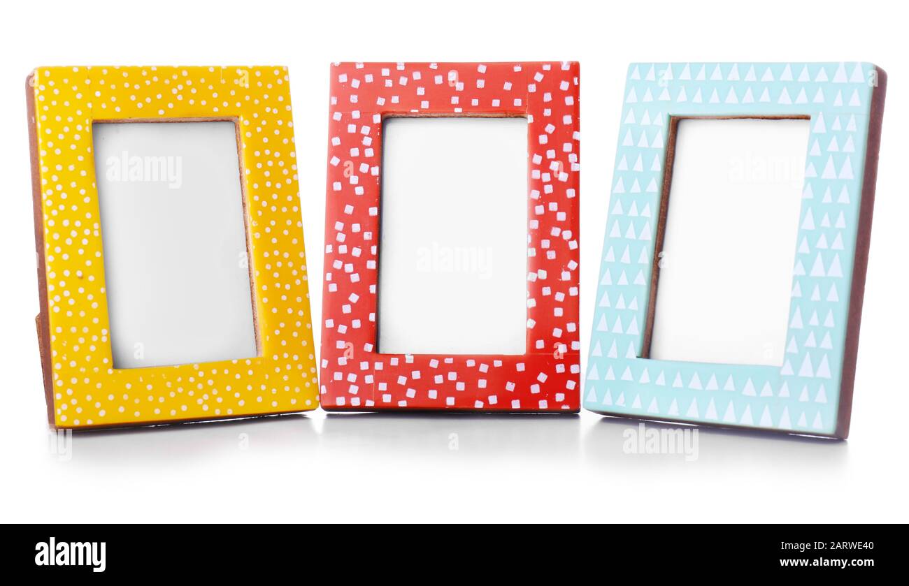 Bright photo frames on white background Stock Photo
