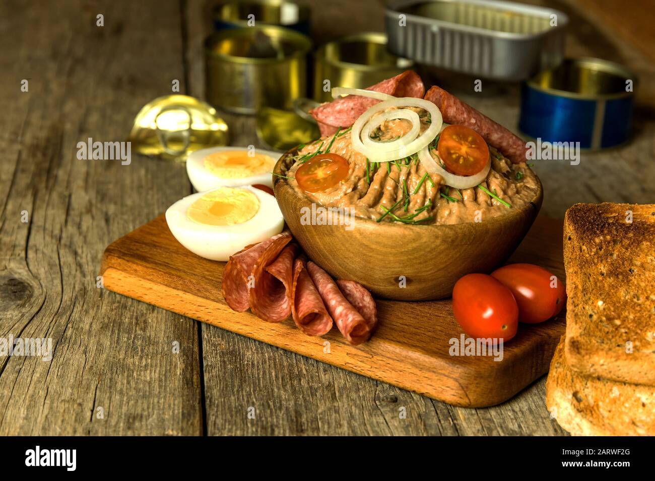 Sardine spread with toast. Healthy food from fish. Canned fish