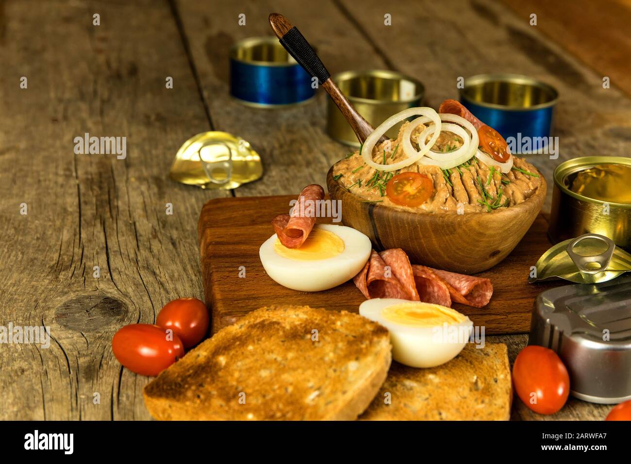 Sardine spread with toast. Healthy food from fish. Canned fish