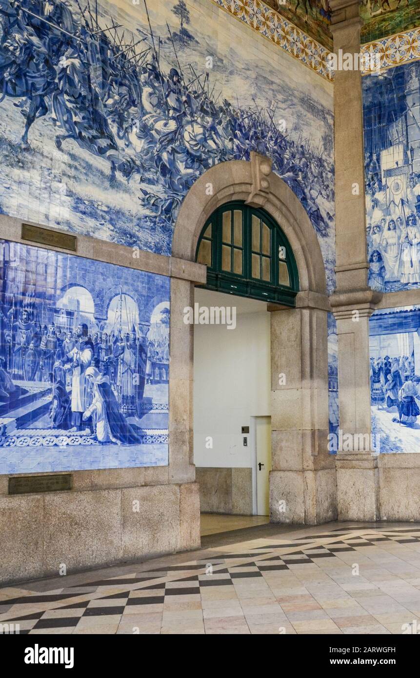 Porto Portugal Jan 10 2020 Interior Of Sao Bento Railway Station With Typical Azulejo Tiles Typical Portuguese Tile Work Azulejos The Station Is Unesco World Heritage Site Vertical Photo Stock Photo Alamy