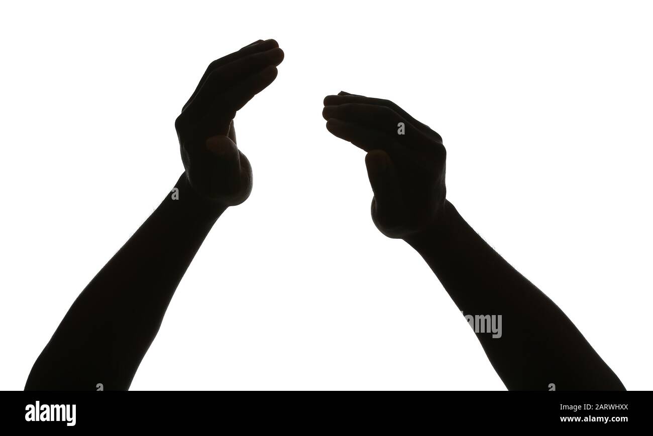 Silhouette of male hands on white background Stock Photo - Alamy