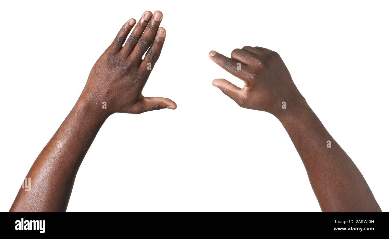 Hands of African-American man on white background Stock Photo - Alamy