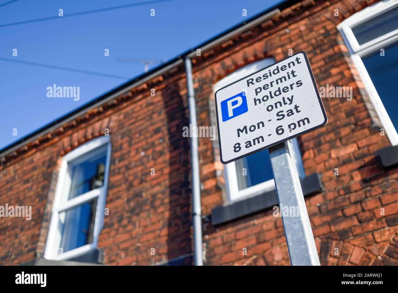 Resident Permit Parking Only Monday-Saturday Regulations.Retford Nottinghamshire, UK. Stock Photo