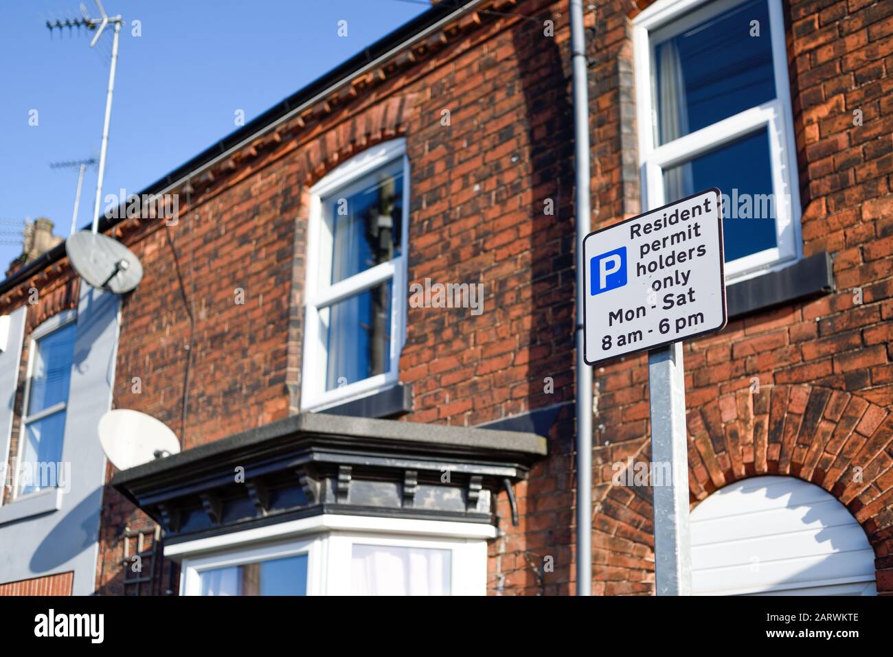 Resident Permit Parking Only Monday-Saturday Regulations.Retford Nottinghamshire, UK. Stock Photo