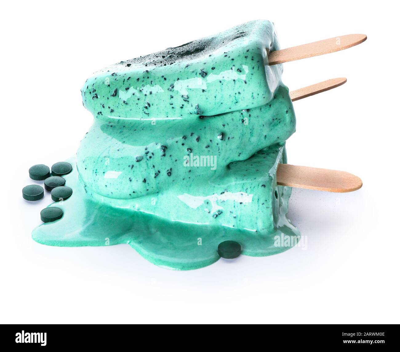 Tasty spirulina icecream on white background Stock Photo Alamy