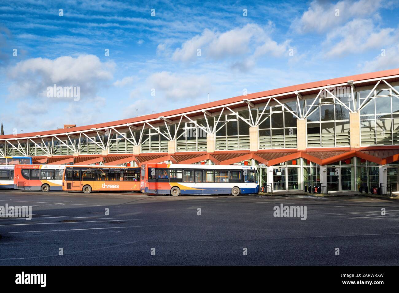 Mansfield Bus Station Terminal North Nottinghamshire, UK. Stock Photo
