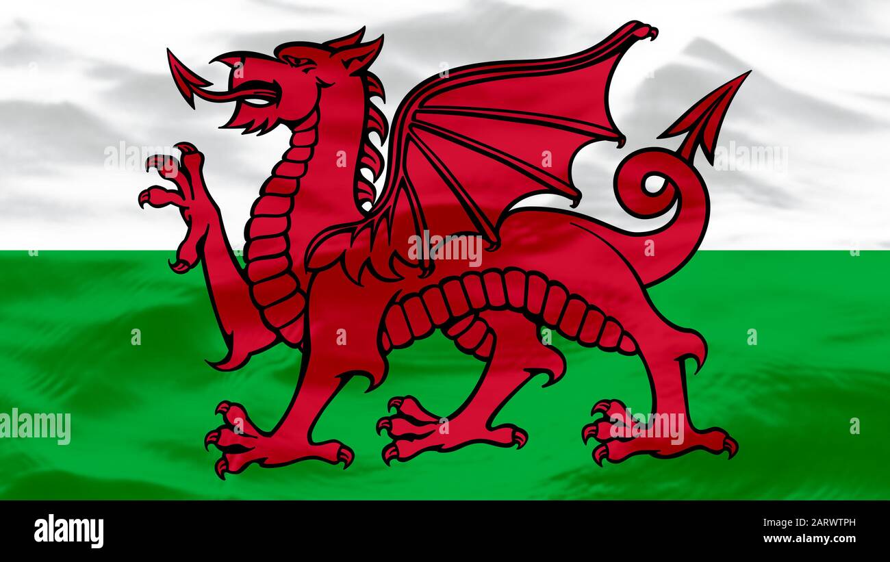 Waves Texture On Wales Flag, Background Stock Photo
