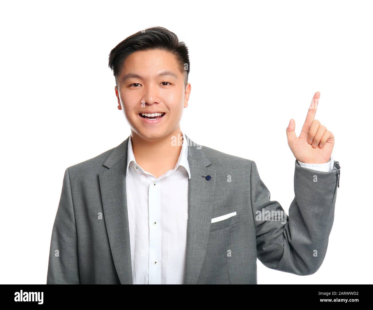 Businessman man raised index finger hi-res stock photography and images ...